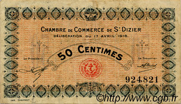 50 Centimes FRANCE regionalism and miscellaneous Saint-Dizier 1916 JP.113.11 F