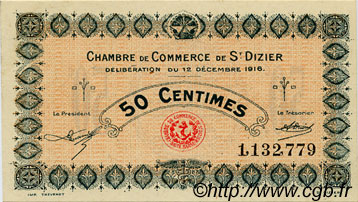 50 Centimes FRANCE regionalism and various Saint-Dizier 1916 JP.113.13 AU+