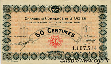 50 Centimes FRANCE regionalismo e varie Saint-Dizier 1916 JP.113.13 BB to SPL