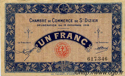 1 Franc FRANCE Regionalismus und verschiedenen Saint-Dizier 1916 JP.113.14 SS to VZ