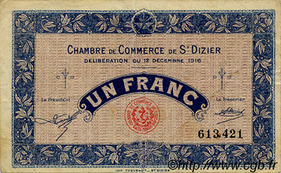 1 Franc FRANCE regionalism and miscellaneous Saint-Dizier 1916 JP.113.14 F