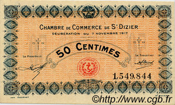 50 Centimes FRANCE regionalism and miscellaneous Saint-Dizier 1917 JP.113.15 AU+