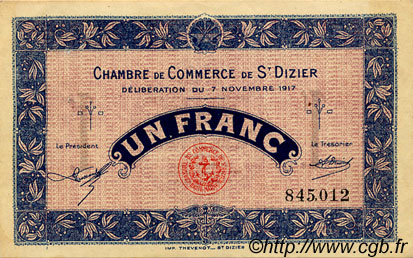 1 Franc FRANCE Regionalismus und verschiedenen Saint-Dizier 1917 JP.113.16 SS to VZ