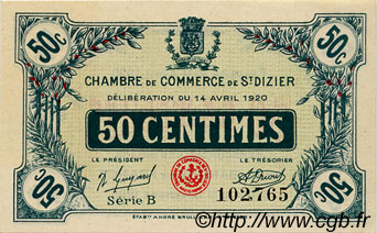 50 Centimes FRANCE regionalismo y varios Saint-Dizier 1920 JP.113.17 SC a FDC