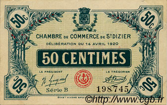 50 Centimes FRANCE regionalismo y varios Saint-Dizier 1920 JP.113.17 MBC a EBC