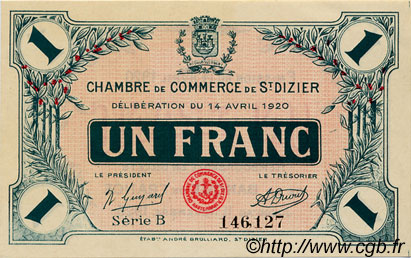 1 Franc FRANCE regionalismo y varios Saint-Dizier 1920 JP.113.19 SC a FDC
