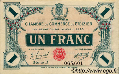 1 Franc FRANCE regionalism and various Saint-Dizier 1920 JP.113.19 VF - XF