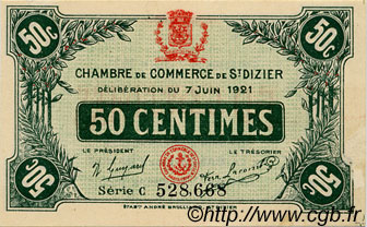 50 Centimes FRANCE regionalismo e varie Saint-Dizier 1921 JP.113.21 BB to SPL