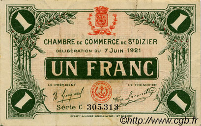 1 Franc FRANCE regionalism and various Saint-Dizier 1921 JP.113.22 VF - XF