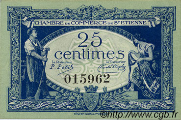 25 Centimes FRANCE Regionalismus und verschiedenen Saint-Étienne 1921 JP.114.05 fST to ST
