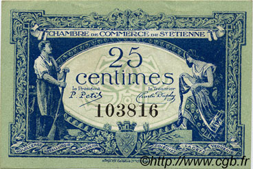 25 Centimes FRANCE Regionalismus und verschiedenen Saint-Étienne 1921 JP.114.05 SS to VZ