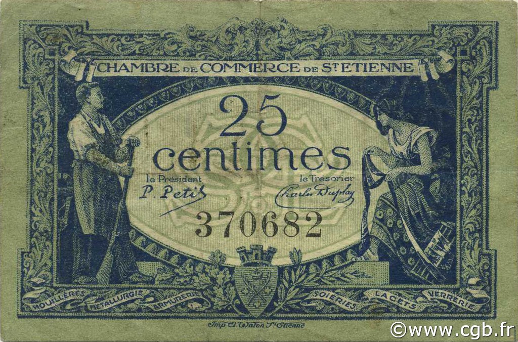 25 Centimes FRANCE régionalisme et divers Saint-Étienne 1921 JP.114.05 TB