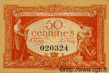 50 Centimes FRANCE Regionalismus und verschiedenen Saint-Étienne 1921 JP.114.06 fST to ST