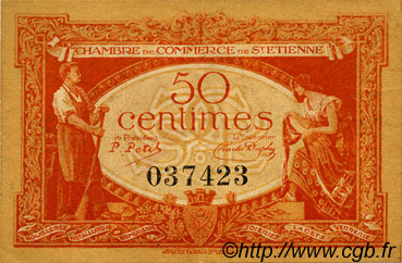 50 Centimes FRANCE regionalism and miscellaneous Saint-Étienne 1921 JP.114.06 VF - XF