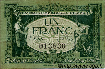 1 Franc FRANCE Regionalismus und verschiedenen Saint-Étienne 1921 JP.114.07 S