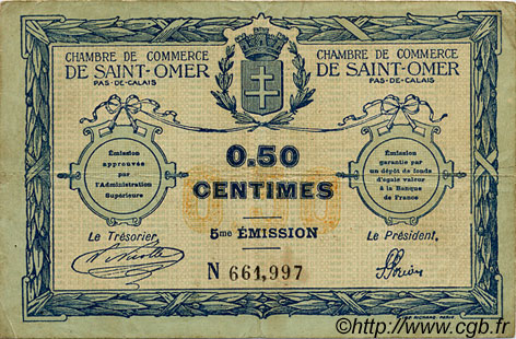 50 Centimes FRANCE regionalismo e varie Saint-Omer 1914 JP.115.07 MB
