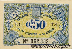 50 Centimes FRANCE regionalism and various Saint-Quentin 1918 JP.116.01 AU+