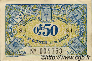 50 Centimes FRANCE regionalismo e varie Saint-Quentin 1918 JP.116.01 BB to SPL