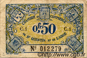 50 Centimes FRANCE regionalismo e varie Saint-Quentin 1918 JP.116.01 MB