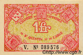 1 Franc FRANCE Regionalismus und verschiedenen Saint-Quentin 1918 JP.116.03 fST to ST