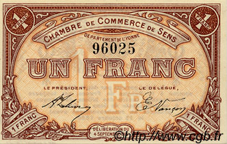 1 Franc FRANCE regionalismo e varie Sens 1915 JP.118.01 AU a FDC