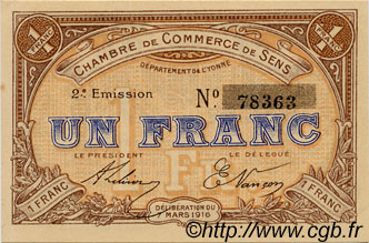 1 Franc FRANCE regionalismo y varios Sens 1916 JP.118.04 SC a FDC
