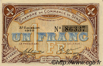 1 Franc FRANCE regionalism and various Sens 1920 JP.118.12 AU+
