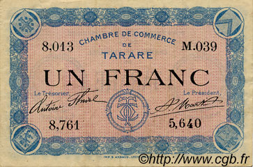 1 Franc FRANCE regionalism and miscellaneous Tarare 1920 JP.119.08 VF - XF