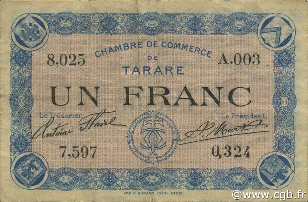 1 Franc FRANCE regionalism and miscellaneous Tarare 1920 JP.119.08 F