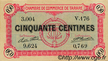 50 Centimes FRANCE regionalismo y varios Tarare 1916 JP.119.14 SC a FDC