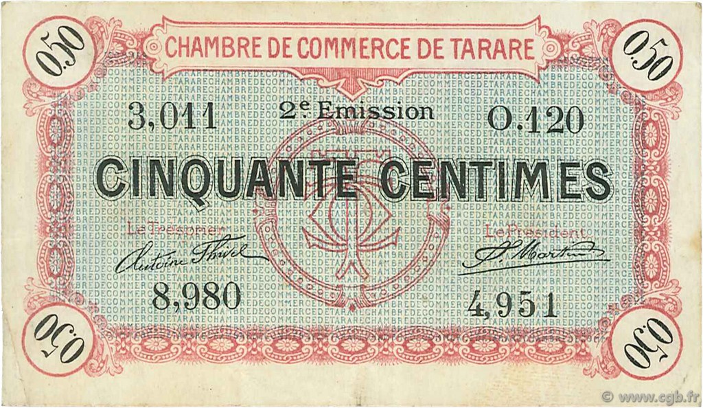 50 Centimes FRANCE regionalism and various Tarare 1917 JP.119.23 F