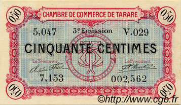 50 Centimes FRANCE regionalism and various Tarare 1917 JP.119.28 AU+