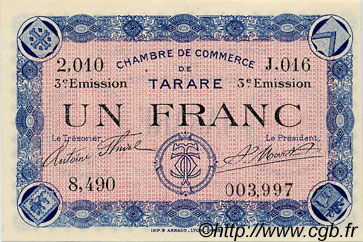 1 Franc FRANCE regionalismo y varios Tarare 1920 JP.119.29 SC a FDC