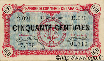 50 Centimes FRANCE regionalismo e varie Tarare 1922 JP.119.32 BB to SPL