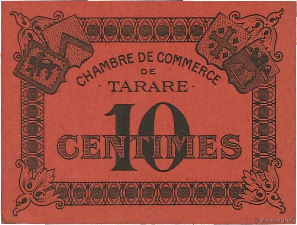 10 Centimes FRANCE regionalism and various Tarare 1920 JP.119.39 AU+