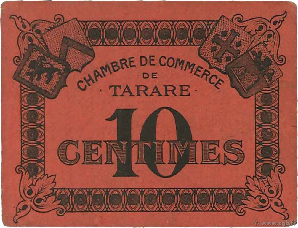 10 Centimes FRANCE regionalism and various Tarare 1920 JP.119.39 VF - XF