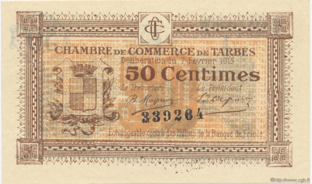 50 Centimes FRANCE regionalismo y varios Tarbes 1915 JP.120.01 SC a FDC