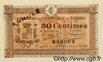 50 Centimes Annulé FRANCE regionalism and various Tarbes 1915 JP.120.03 AU+