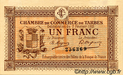 1 Franc FRANCE regionalism and miscellaneous Tarbes 1915 JP.120.05 VF - XF