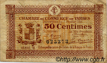 50 Centimes FRANCE regionalismo e varie Tarbes 1915 JP.120.08 MB
