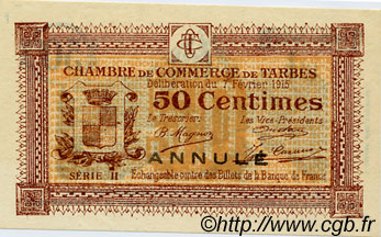 50 Centimes Annulé FRANCE regionalismo e varie Tarbes 1915 JP.120.09 AU a FDC