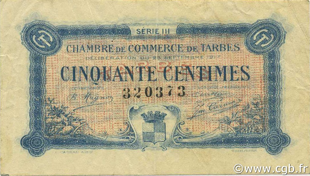 50 Centimes FRANCE régionalisme et divers Tarbes 1917 JP.120.12 TB