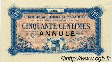 50 Centimes Annulé FRANCE regionalismo e varie Tarbes 1917 JP.120.13 AU a FDC