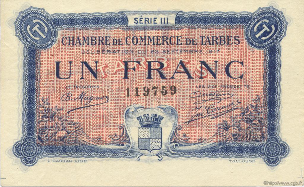 1 Franc FRANCE regionalismo y varios Tarbes 1917 JP.120.14 SC a FDC
