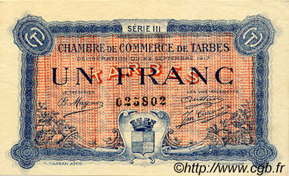 1 Franc FRANCE Regionalismus und verschiedenen Tarbes 1917 JP.120.14 SS to VZ
