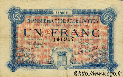 1 Franc FRANCE regionalism and miscellaneous Tarbes 1917 JP.120.14 F