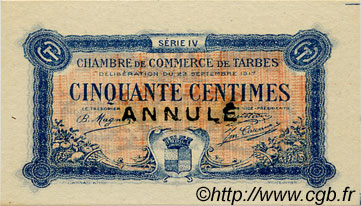50 Centimes Annulé FRANCE regionalism and various Tarbes 1917 JP.120.17 AU+