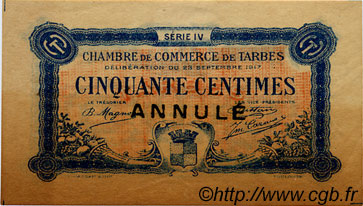 50 Centimes Annulé FRANCE regionalismo e varie Tarbes 1917 JP.120.17 BB to SPL