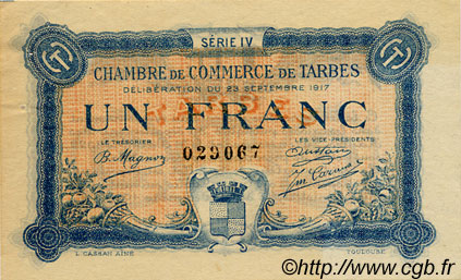 1 Franc FRANCE regionalismo y varios Tarbes 1917 JP.120.18 MBC a EBC