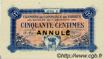 50 Centimes Annulé FRANCE regionalismo y varios Tarbes 1919 JP.120.21 MBC a EBC